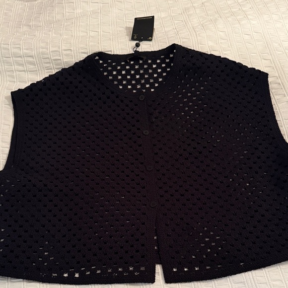 Massimo Dutti Black Crochet Women's Cardigan Vest - Picture 3 of 7
